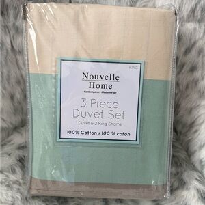 King 3-Piece Duvet Set in Cream & Mint